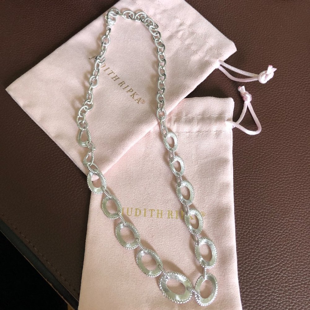 JUDITH RIPKA Sterling Silver Textured Link Chain Necklace